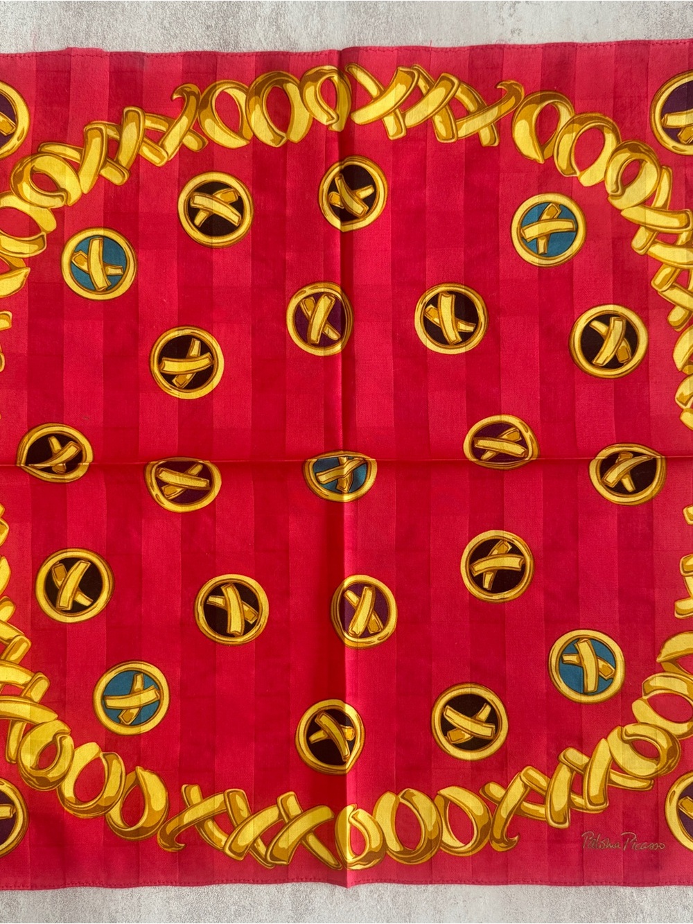 Paloma Picasso Red and Gold Decorative vintage handkerchief